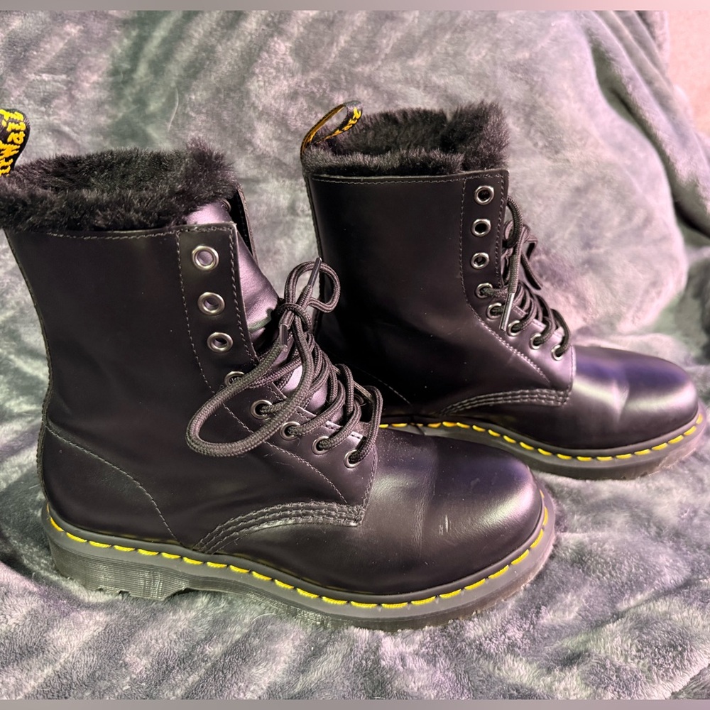 Dr Martens Faux Fur Lined Combat Boots - Picture 2 of 7